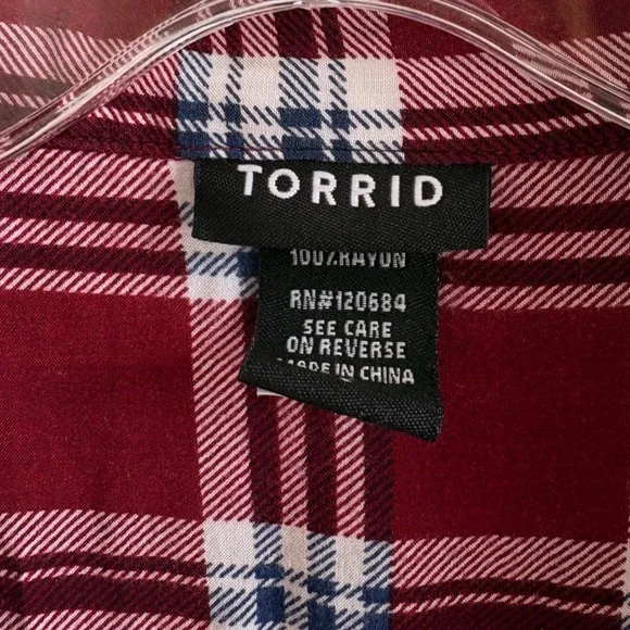 Torrid Womens Maroon Plaid Button Down Rayon Long Sleeve Flannel Shirt Plus 2X - Picture 5 of 5